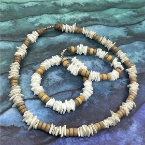 3pc Set Natural Stone and Wood Beaded Necklace and Bracelet Set